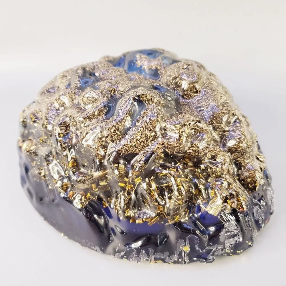 Resin Human Brain Blue Cerebrum Glitter Handemade Halloween Decor Spooky Creepy